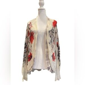 Anthropologie Knitted & Knotted Floral Open Knit Cardigan – Ivory Red L